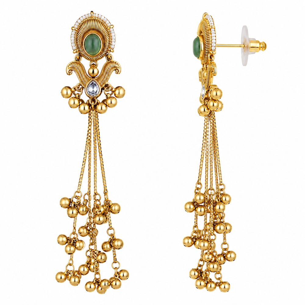 Ameera- Mint Long Kashmiri Ghungroo Earrings