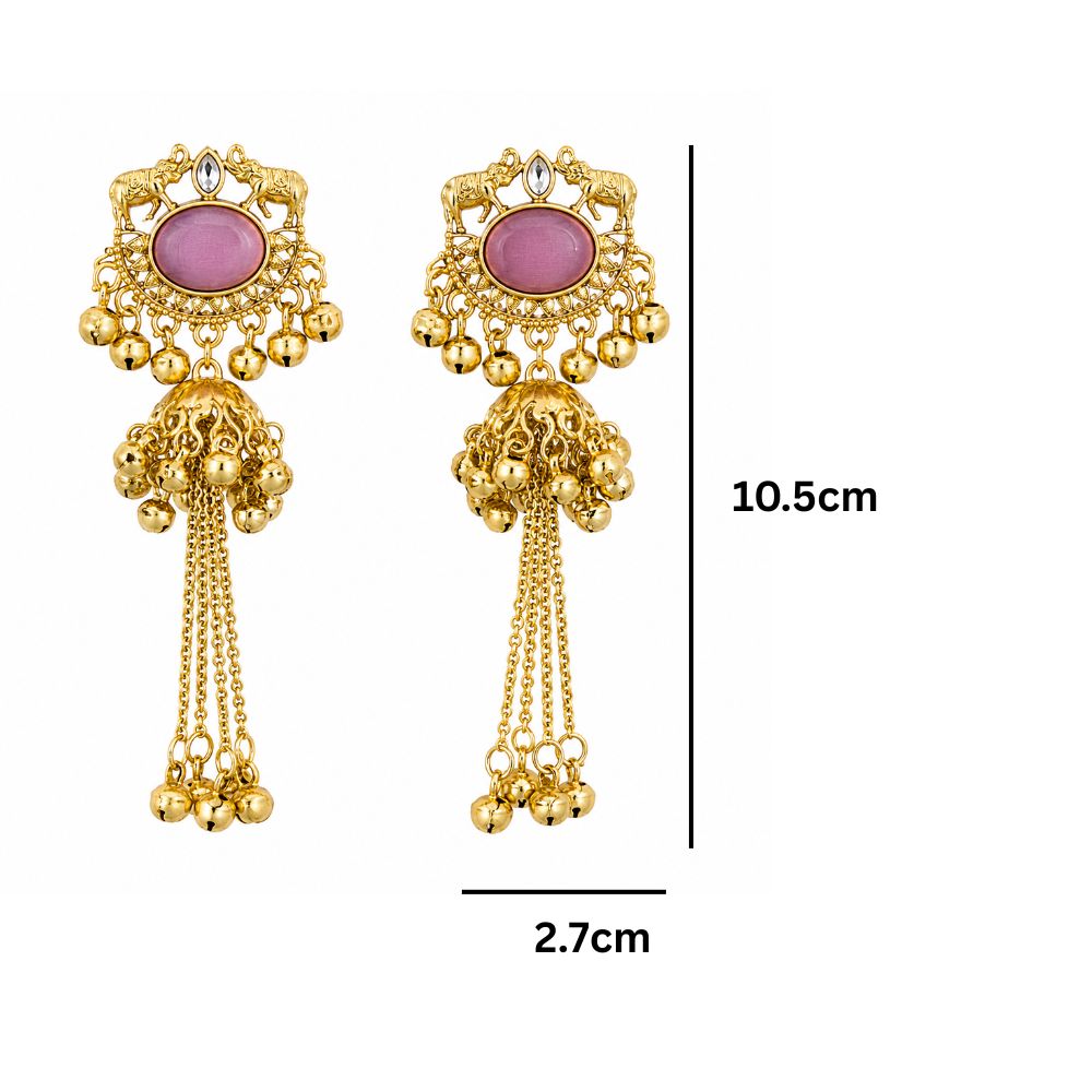 Yuma- Pink Long Kashmiri Ghungroo Earrings