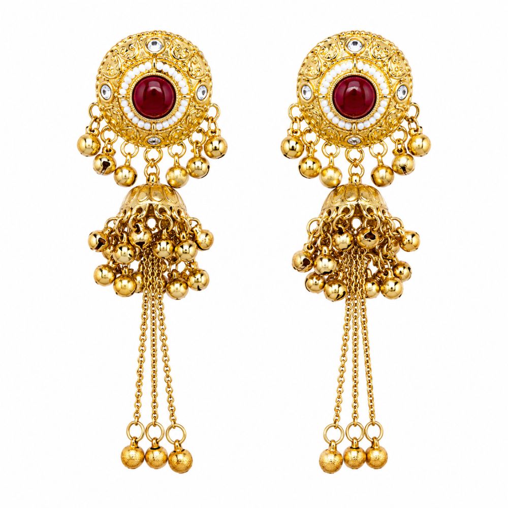 Sumayya- Maroon Long Kashmiri Ghungroo Earrings
