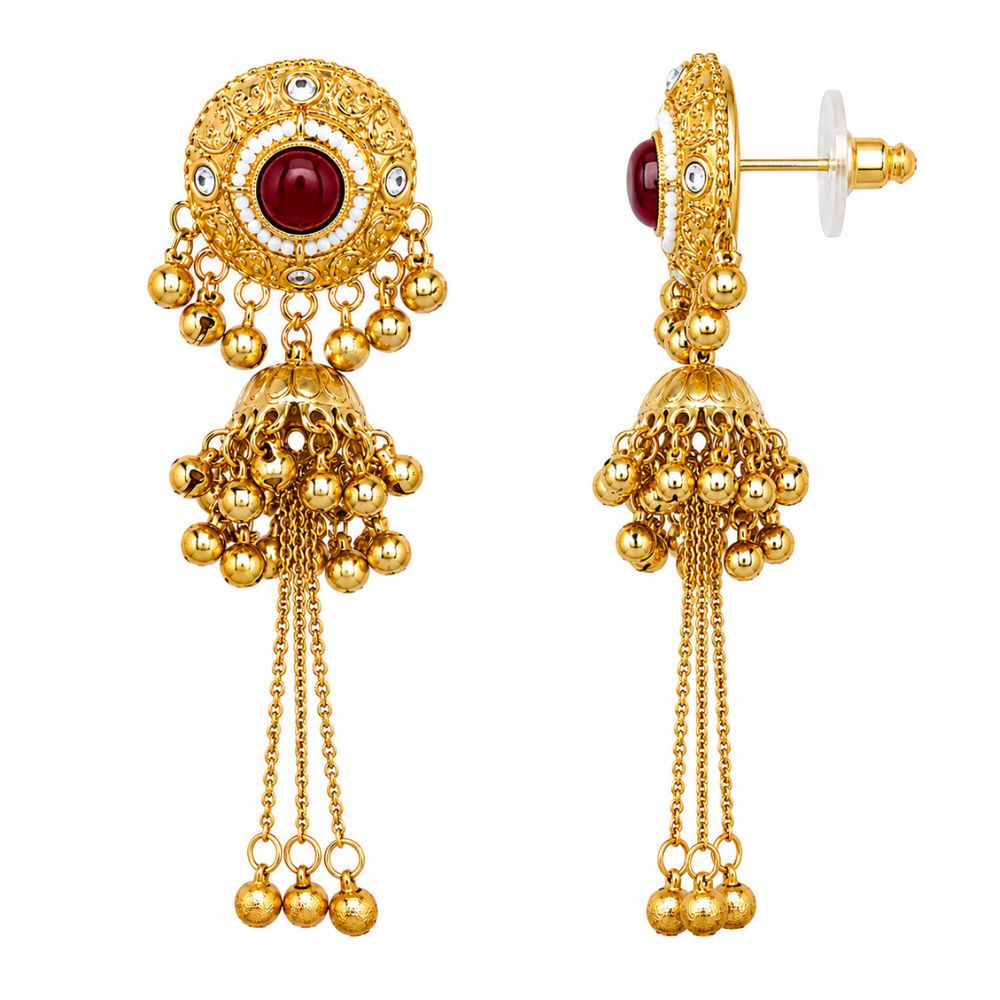 Sumayya- Maroon Long Kashmiri Ghungroo Earrings