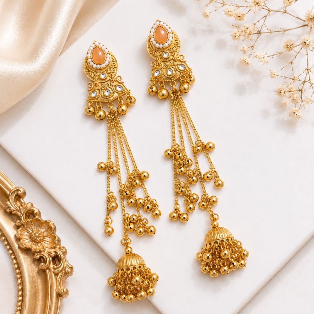 Muneera- Peach Kashmiri Jhumka Ghungroo Earrings