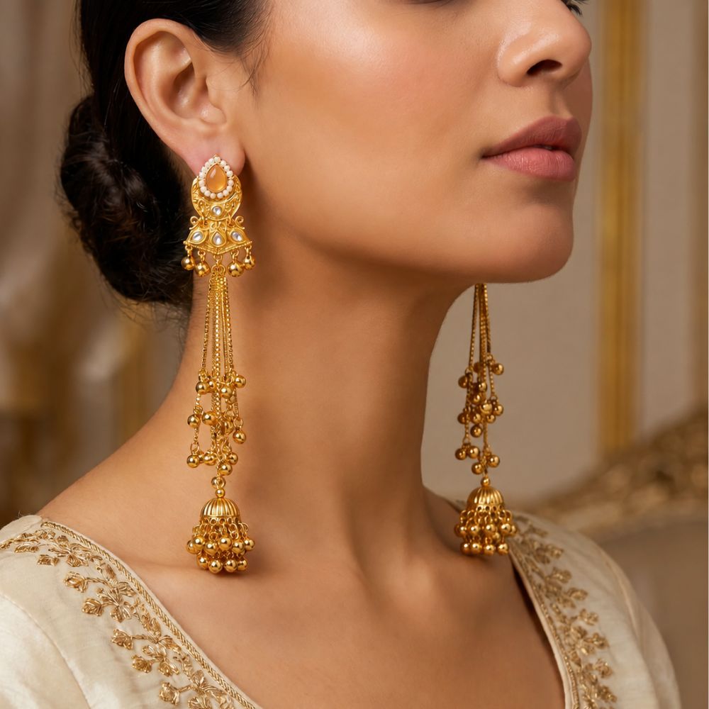 Muneera- Peach Kashmiri Jhumka Ghungroo Earrings