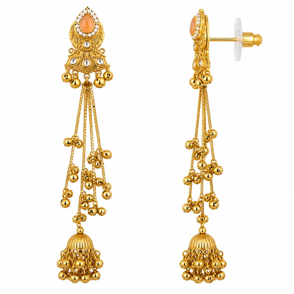 Muneera- Peach Kashmiri Jhumka Ghungroo Earrings