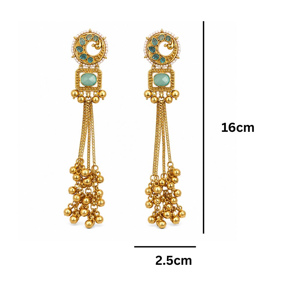 Tasneem- Turquoise Long Kashmiri Ghungroo Earrings
