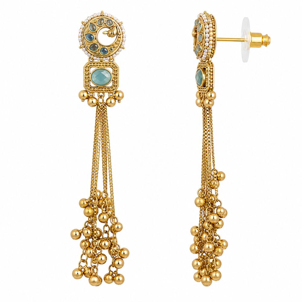 Tasneem- Turquoise Long Kashmiri Ghungroo Earrings