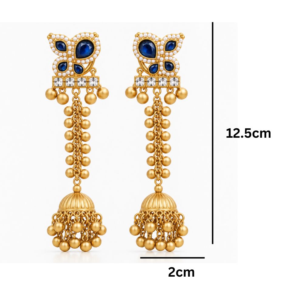 Salmah- Blue Long Kashmiri Jhumka Ghungroo Earrings
