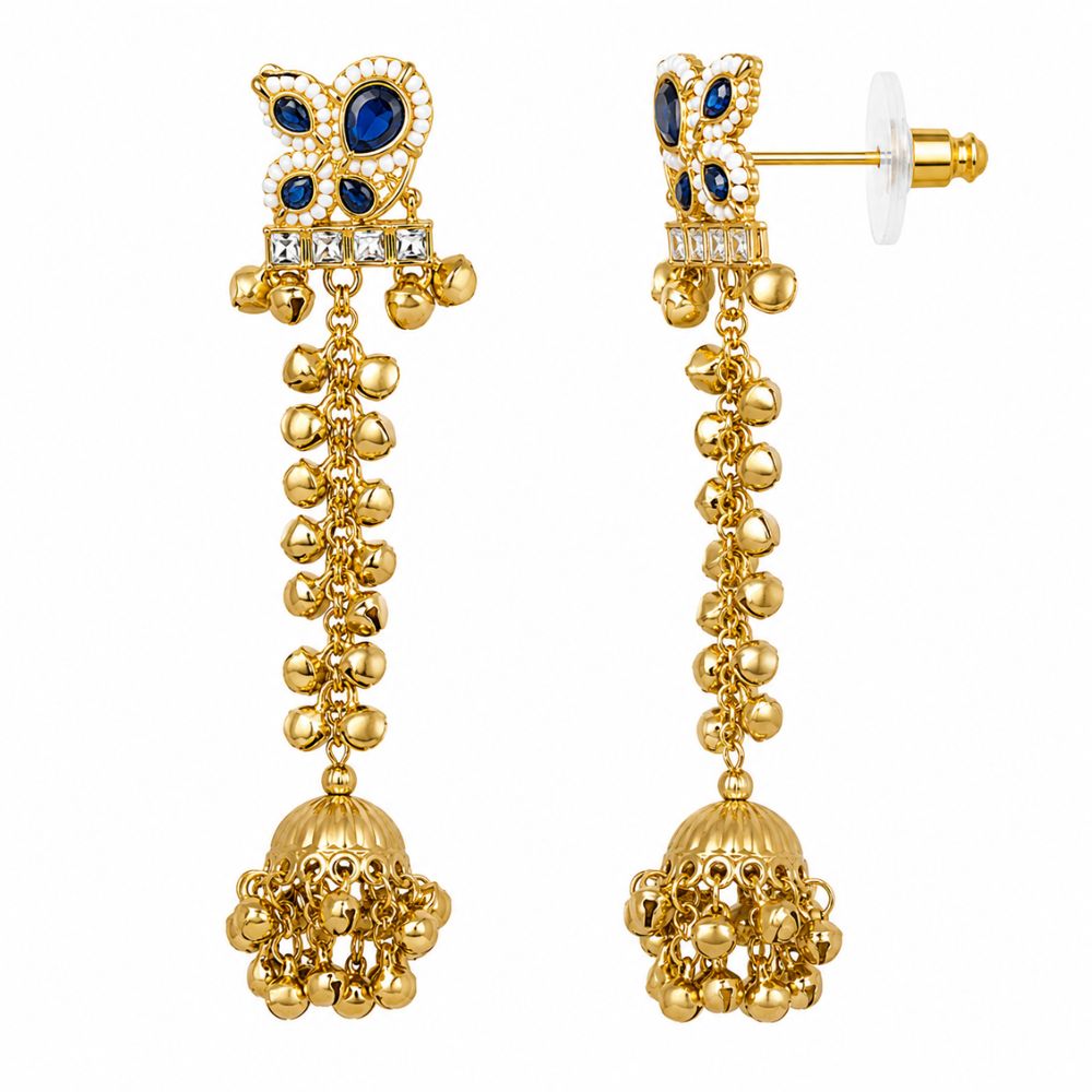 Salmah- Blue Long Kashmiri Jhumka Ghungroo Earrings