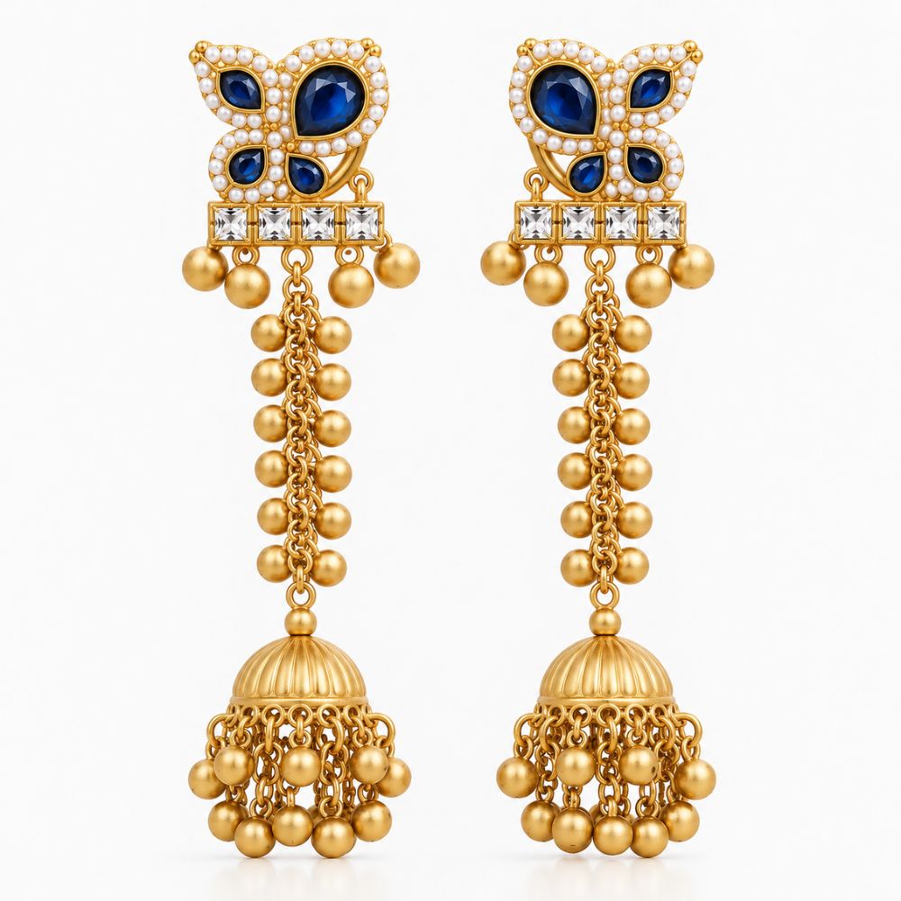 Salmah- Blue Long Kashmiri Jhumka Ghungroo Earrings