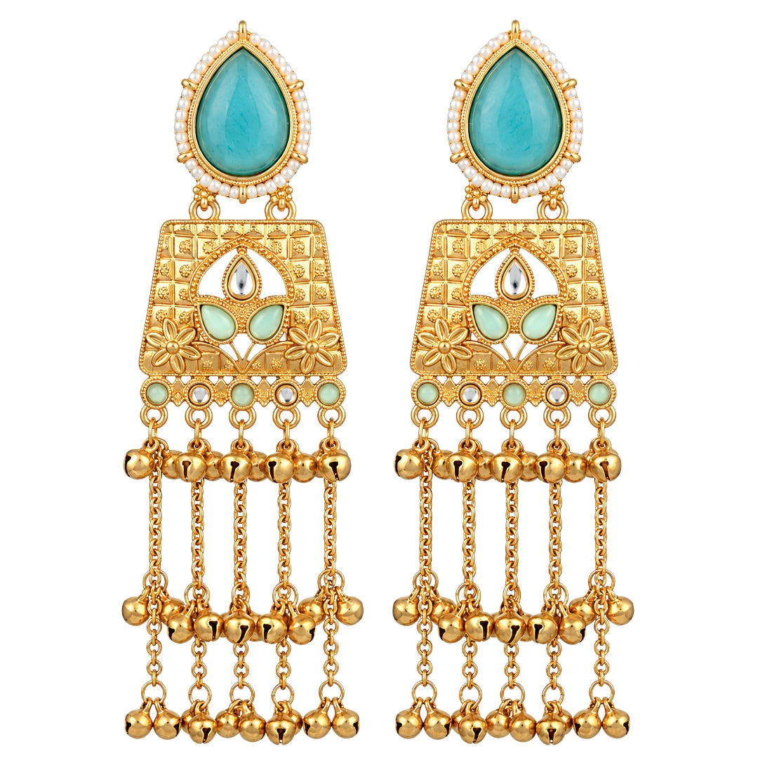 Anvi - Blue Long Kashmiri Ghungroo Earrings