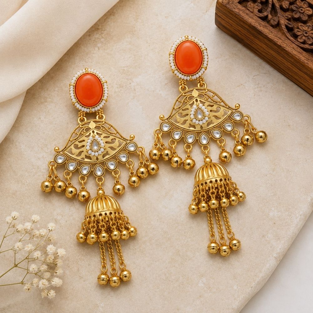 Pranavi- Orange Kashmiri Ghungroo Earrings