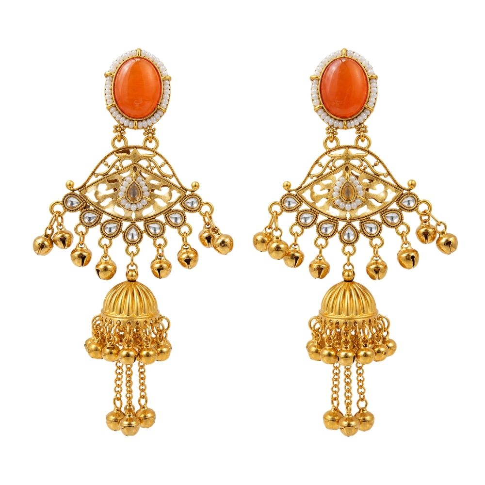Pranavi- Orange Kashmiri Ghungroo Earrings