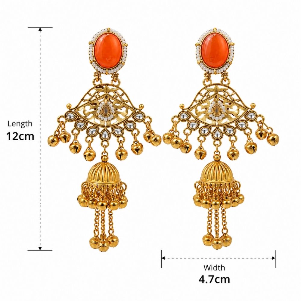 Pranavi- Orange Kashmiri Ghungroo Earrings