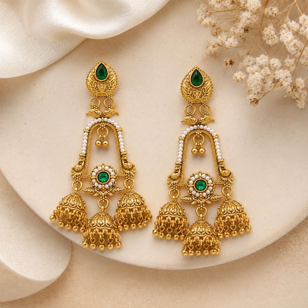 Sohini- Emerald Temple Ghungroo Earrings