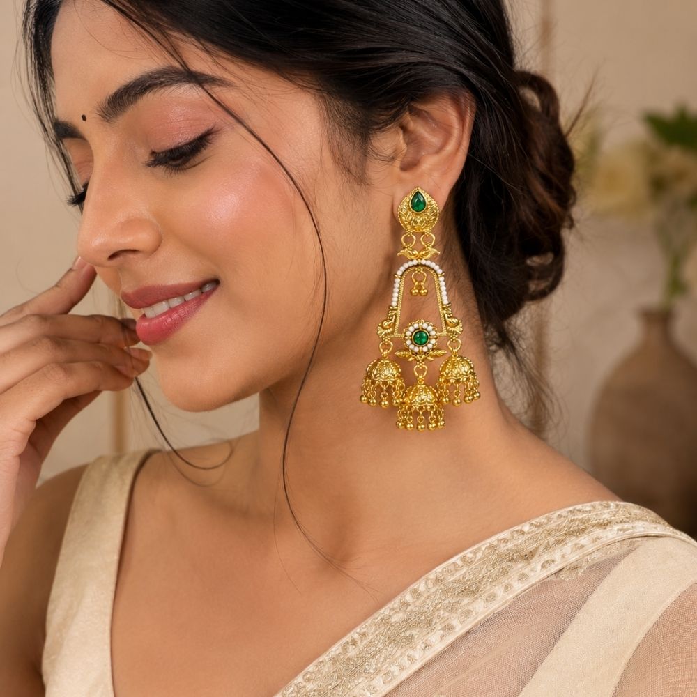 Sohini- Emerald Temple Ghungroo Earrings