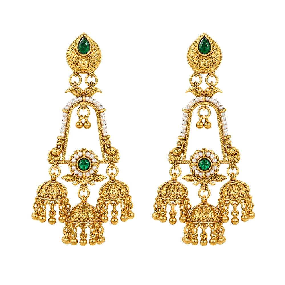 Sohini- Emerald Temple Ghungroo Earrings