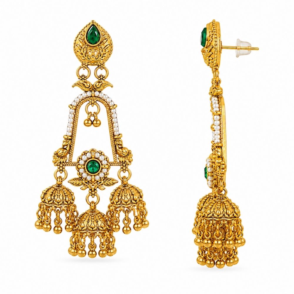 Sohini- Emerald Temple Ghungroo Earrings