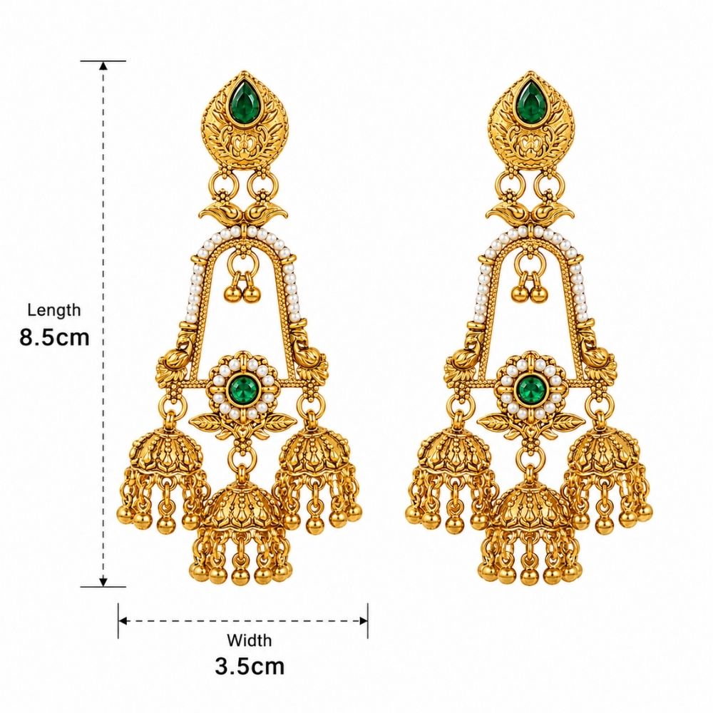 Sohini- Emerald Temple Ghungroo Earrings