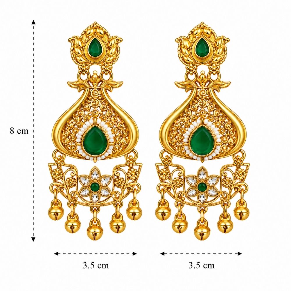 Misha - Green Stone Temple Gunghroo Earrings