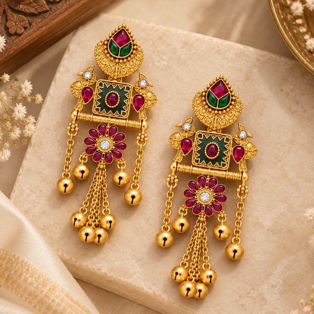 Sajal – Multicolour Heritage Floral Long Drop Earrings