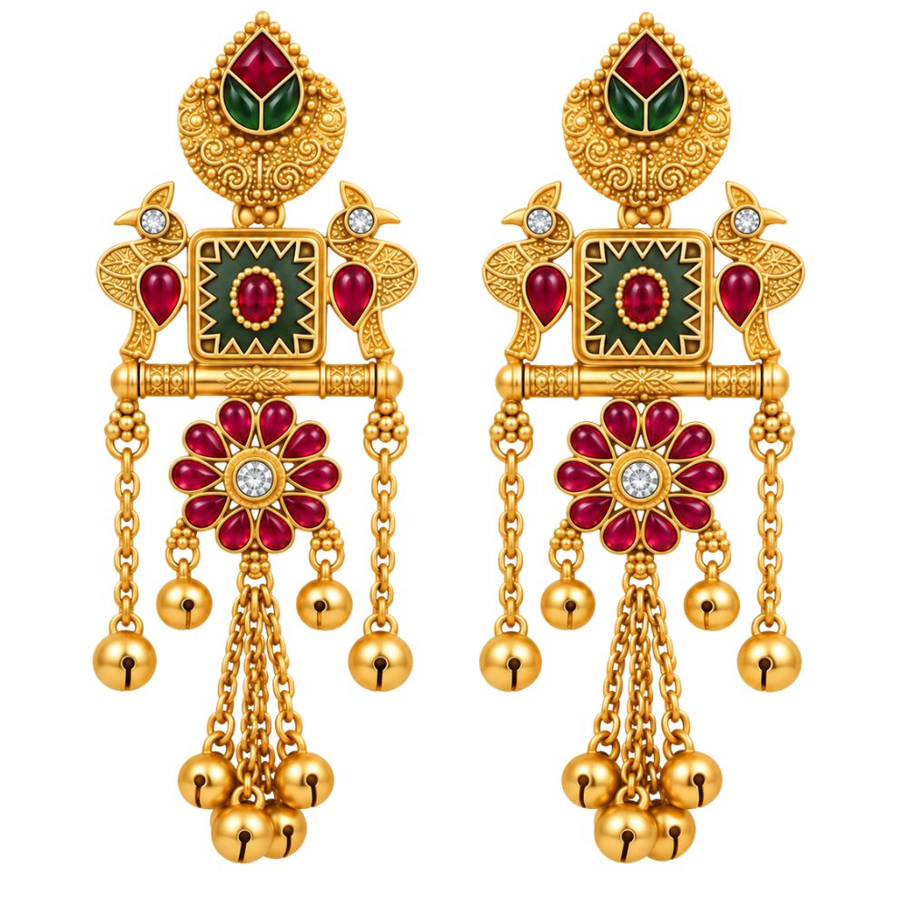 Sajal – Multicolour Heritage Floral Long Drop Earrings