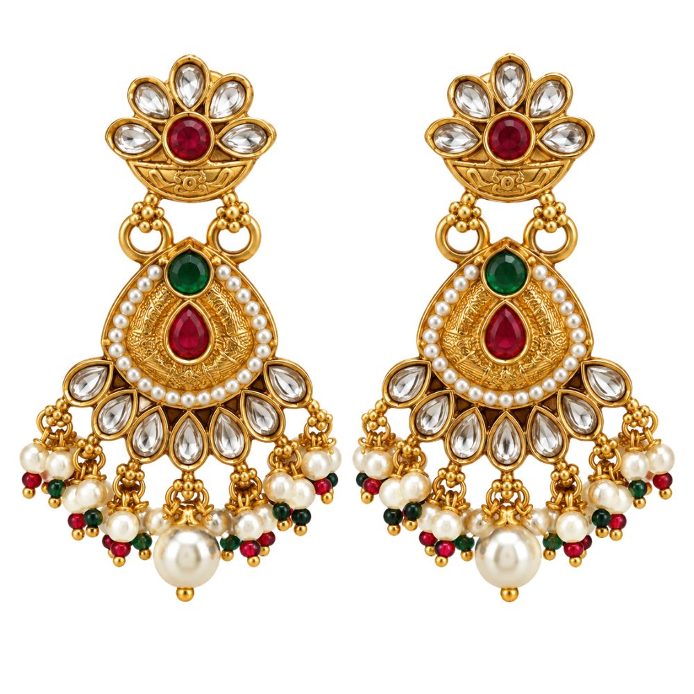 Garima – Multicolour Kundan Floral Drop Earrings