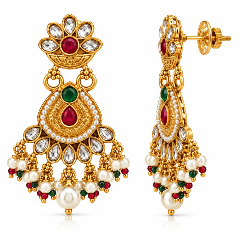 Garima – Multicolour Kundan Floral Drop Earrings