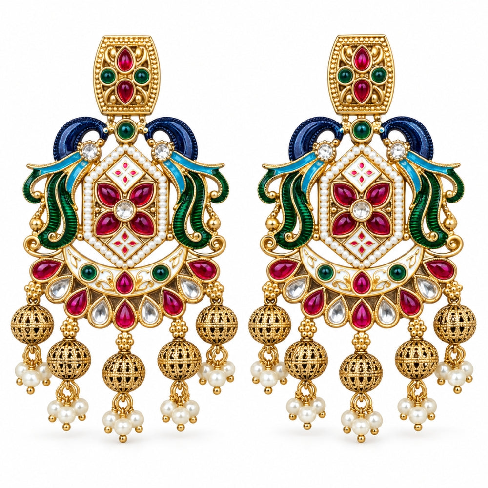 Seemar – Multicolour Kundan Statement Earrings