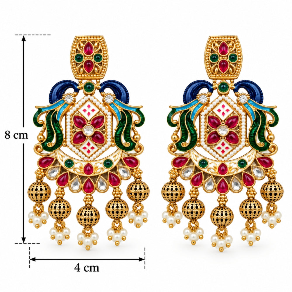 Seemar – Multicolour Kundan Statement Earrings