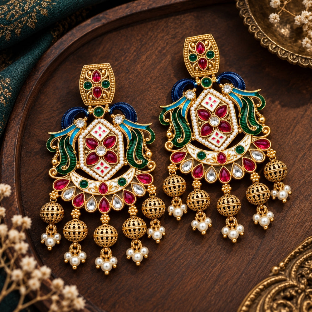 Seemar – Multicolour Kundan Statement Earrings