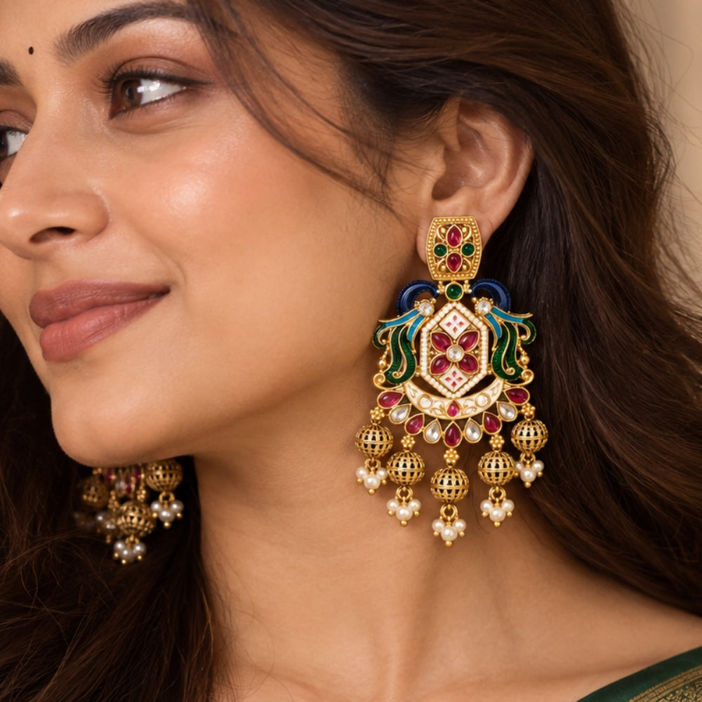 Seemar – Multicolour Kundan Statement Earrings