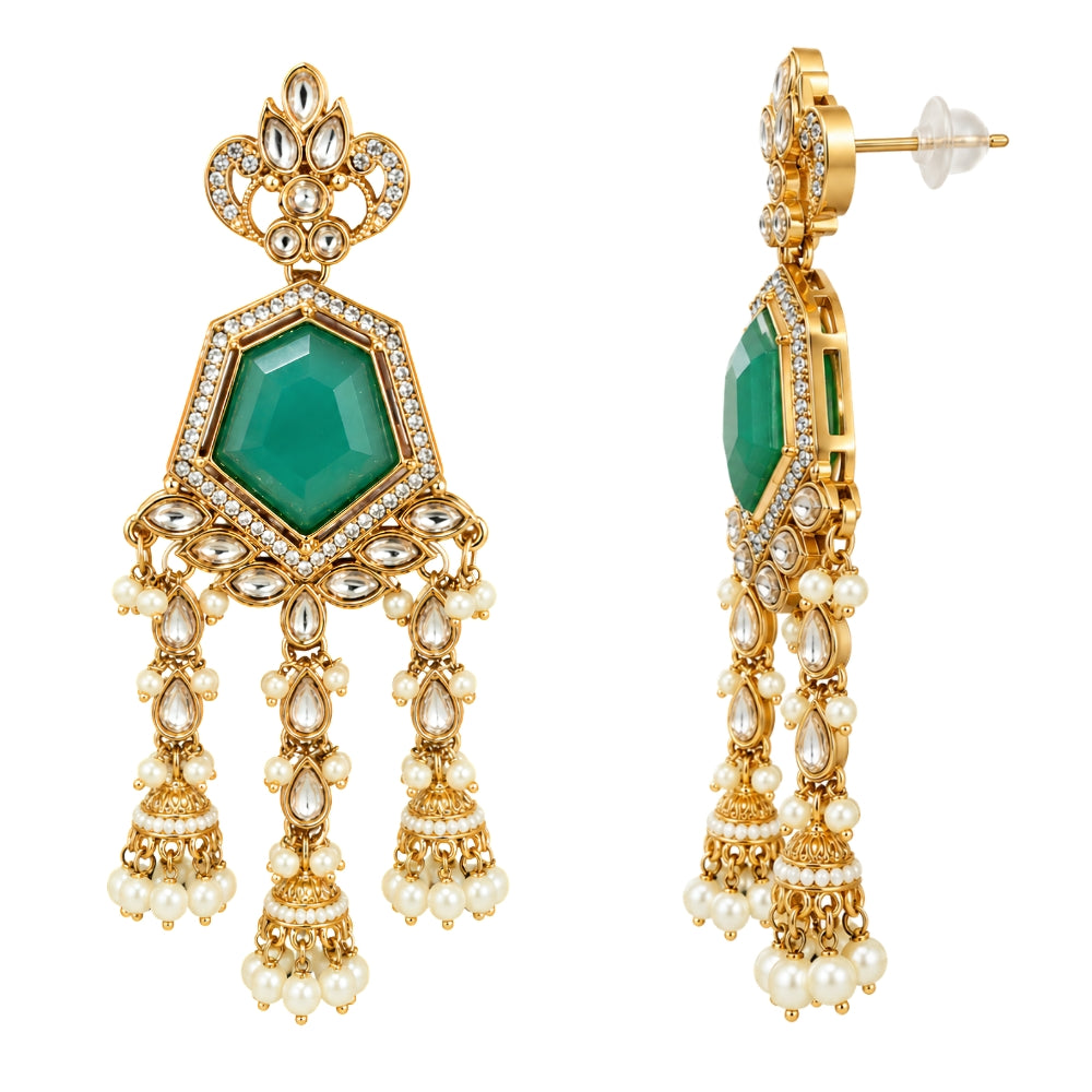 Nitanshi- Mint Geometric Triple Jhumka Earrings