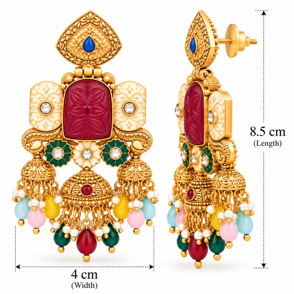 Indrani- Multicolour Heritage Triple Jhumka Earrings