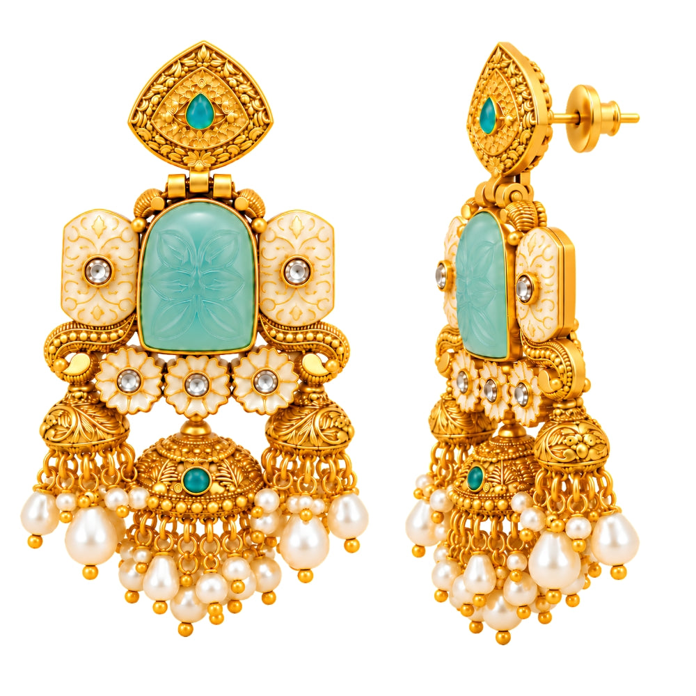Samvritha- Blue Heritage Triple Jhumka Earrings