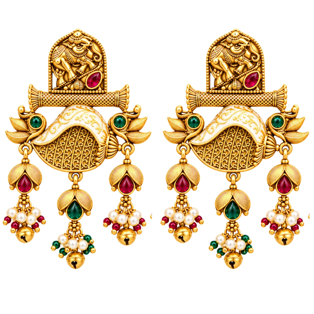 Asvina- Pink & Green Elephant Ghungroo Dangler Earrings