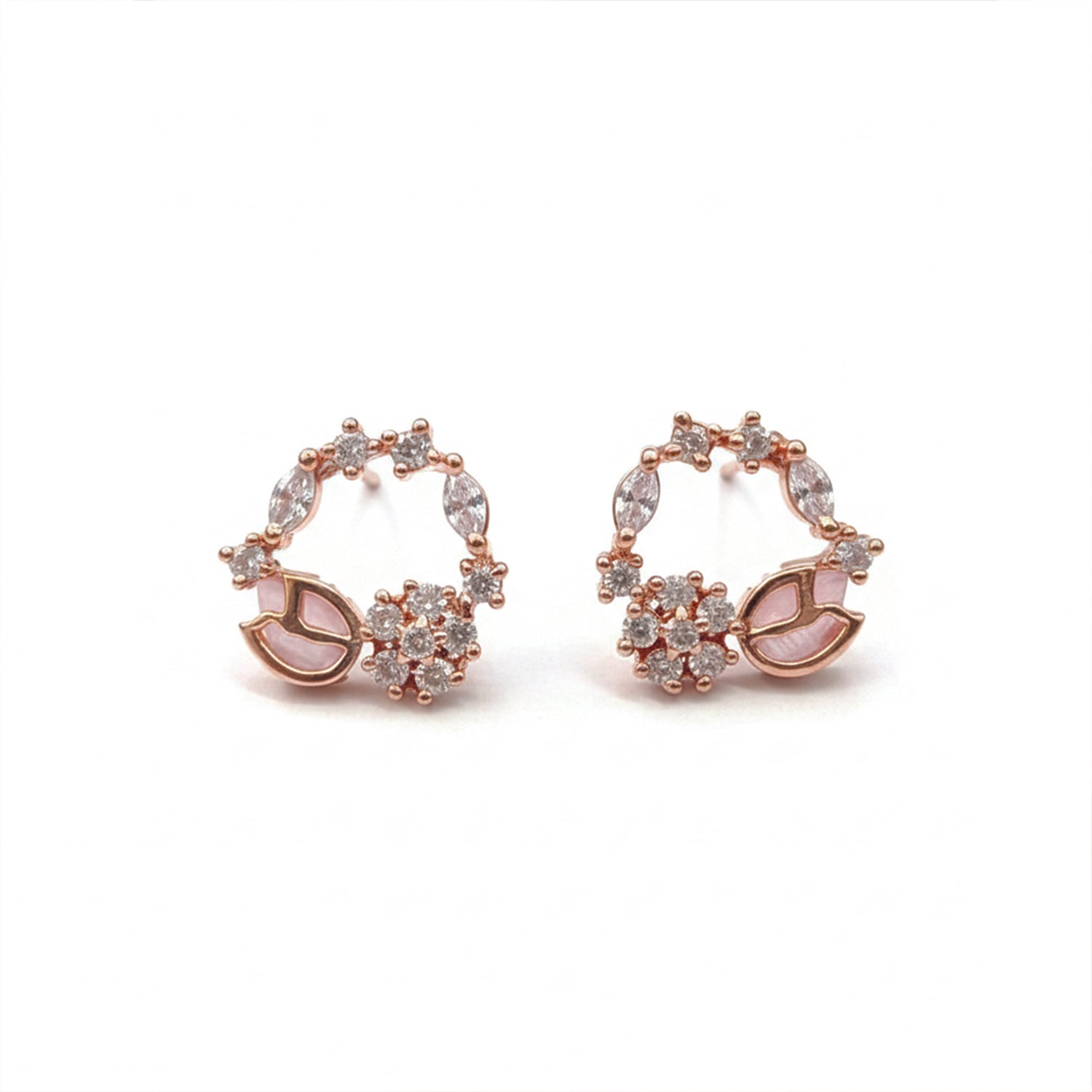 Aurora- Rose Gold Floral Hoop Earrings with Blue & CZ Stones