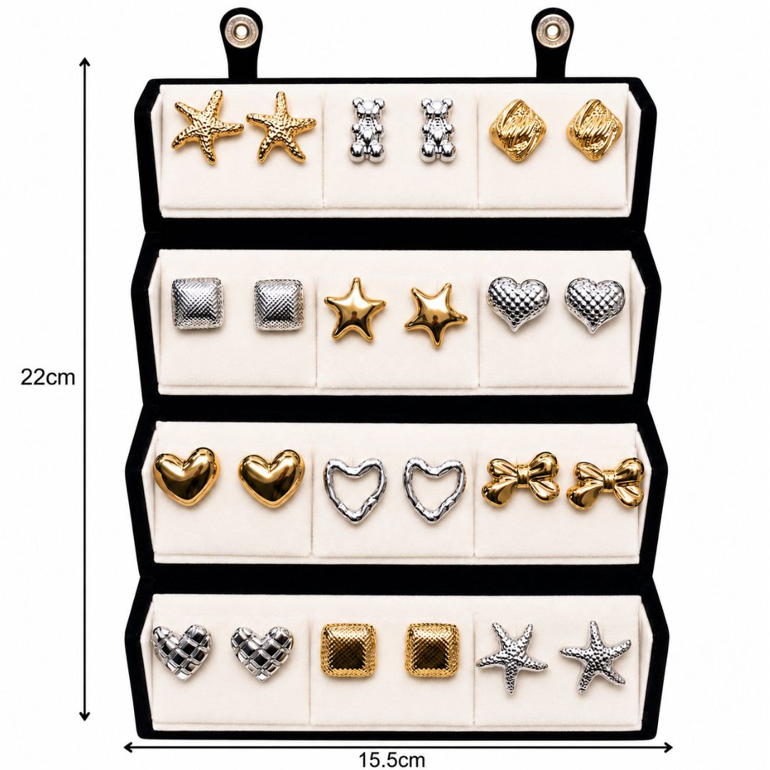 Trendy Assorted Geometric Stud Earrings Combo With Foldable Velvet Box (Set of 12)