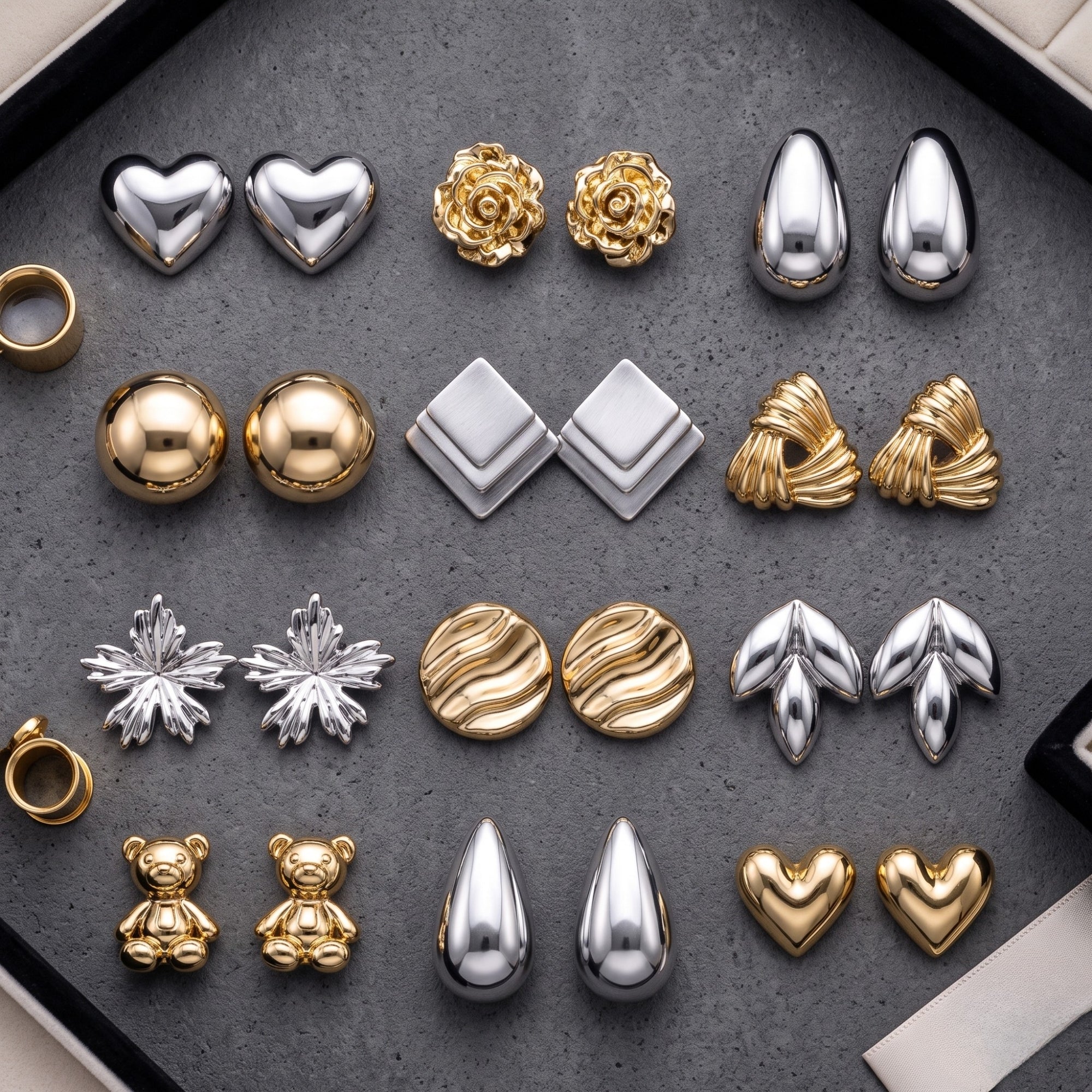 Everyday Fashion Wear Stud Earrings Combo With Foldable Velvet Box (Set of 12)