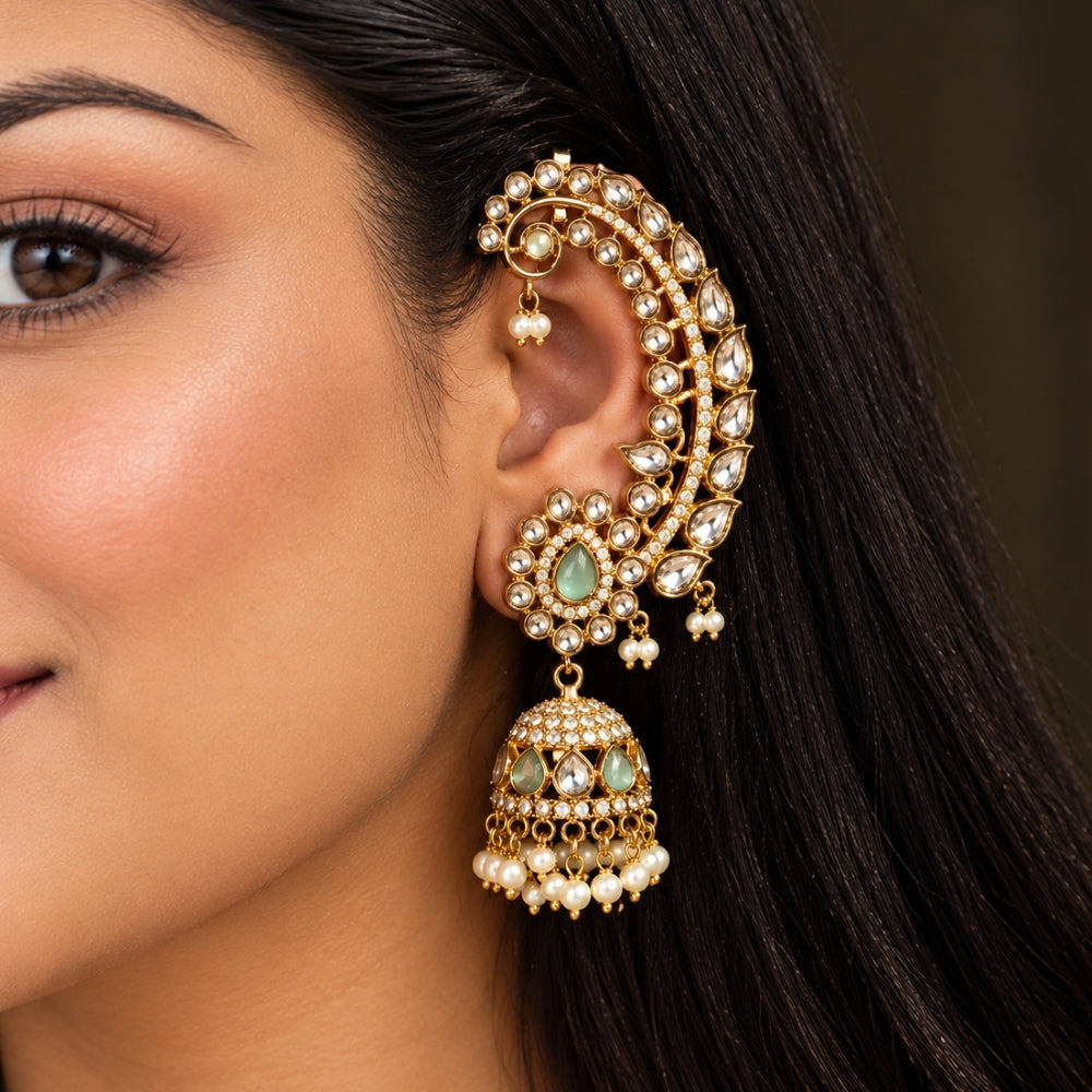Yamika- Mint Teardrop Jhumka Ear Cuff Earrings