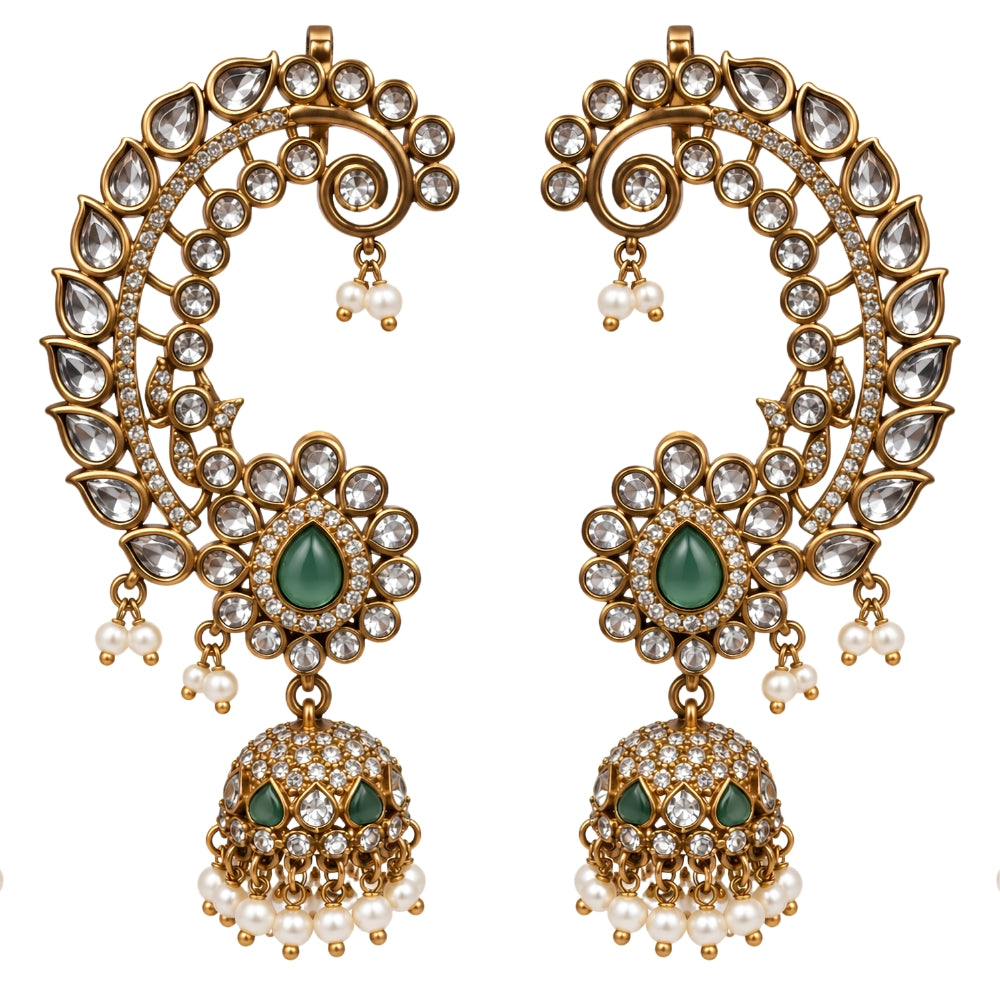 Yamika- Mint Teardrop Jhumka Ear Cuff Earrings