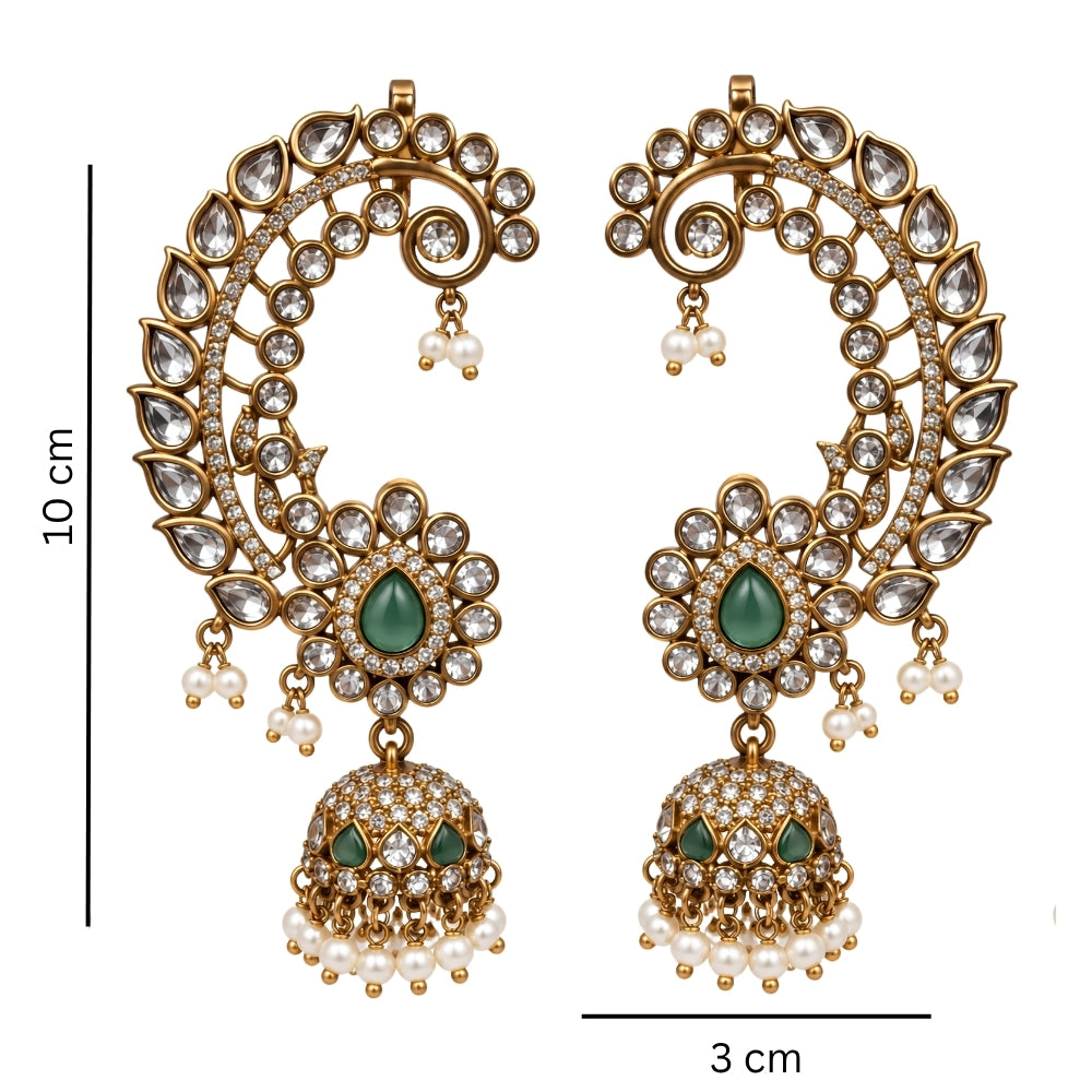 Yamika- Mint Teardrop Jhumka Ear Cuff Earrings