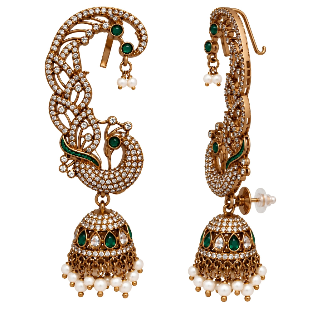 Stuti- Maroon Peacock Jhumka Ear Cuff Earrings