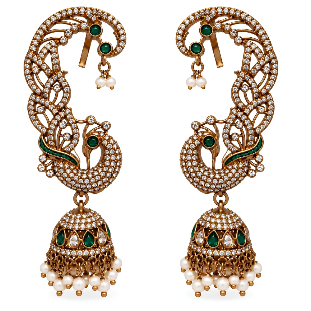 Stuti- Maroon Peacock Jhumka Ear Cuff Earrings