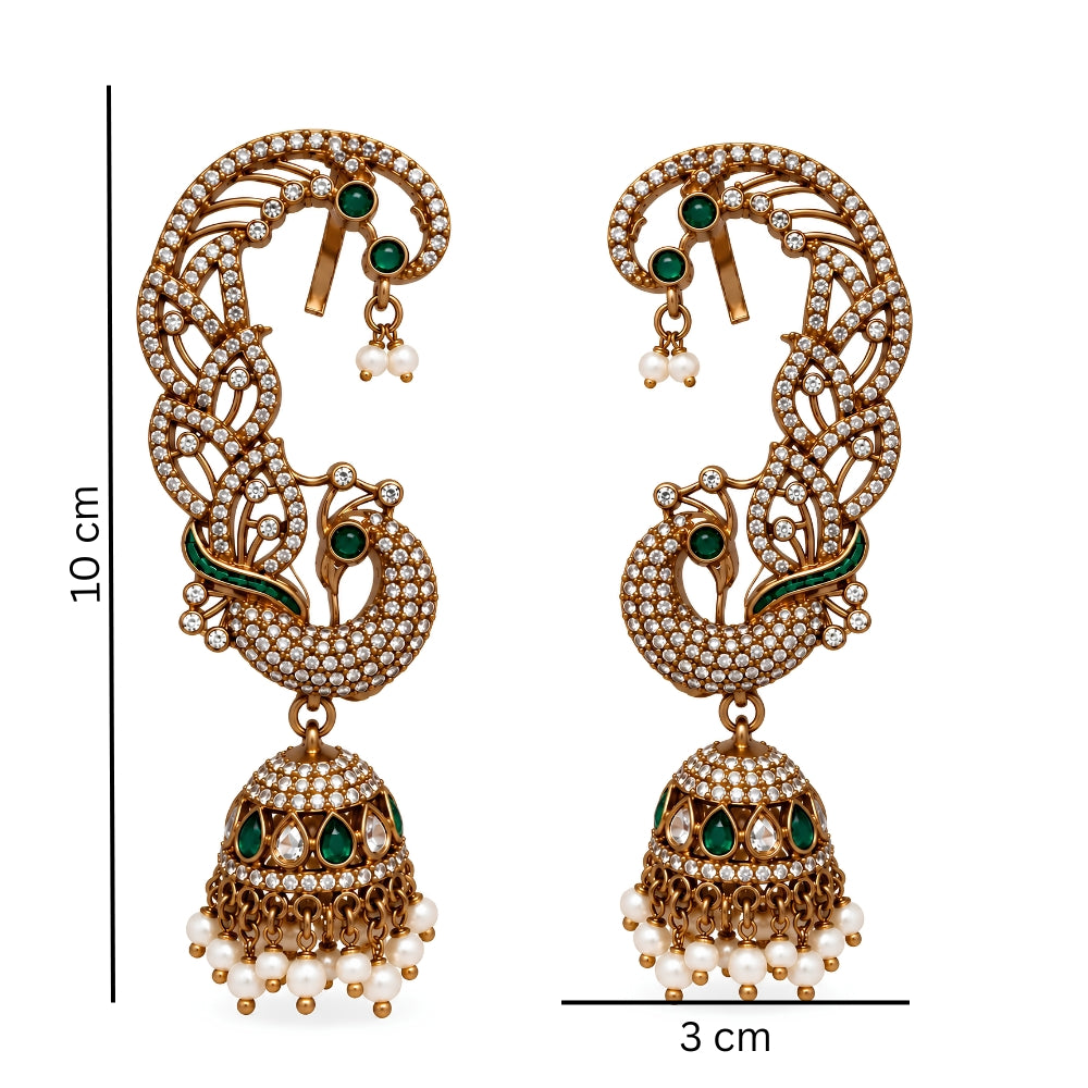 Stuti- Maroon Peacock Jhumka Ear Cuff Earrings