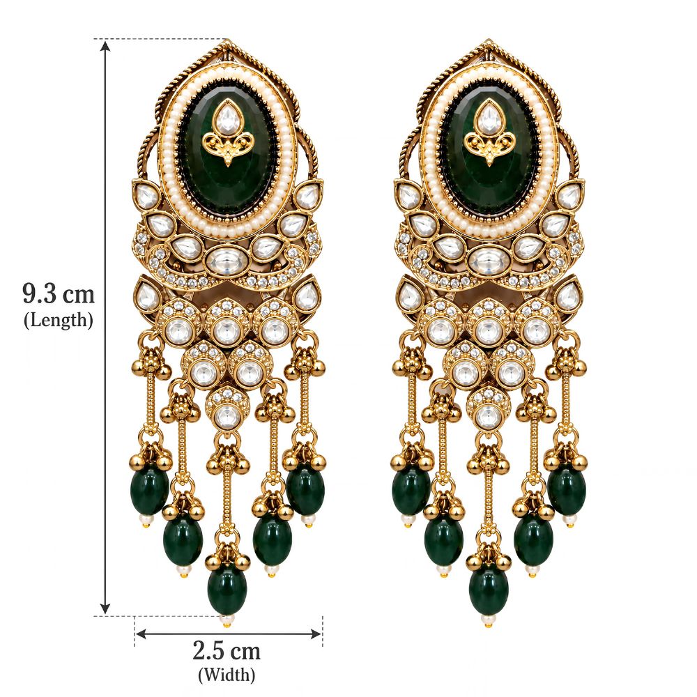 vedisha- Green Kundan Heritage Long Drop Earrings