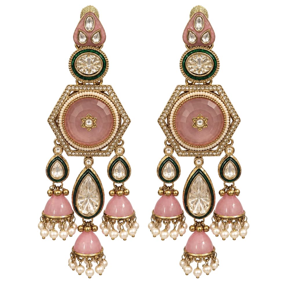 Vaarahi- pink Kundan Heritage Jhumka Earrings