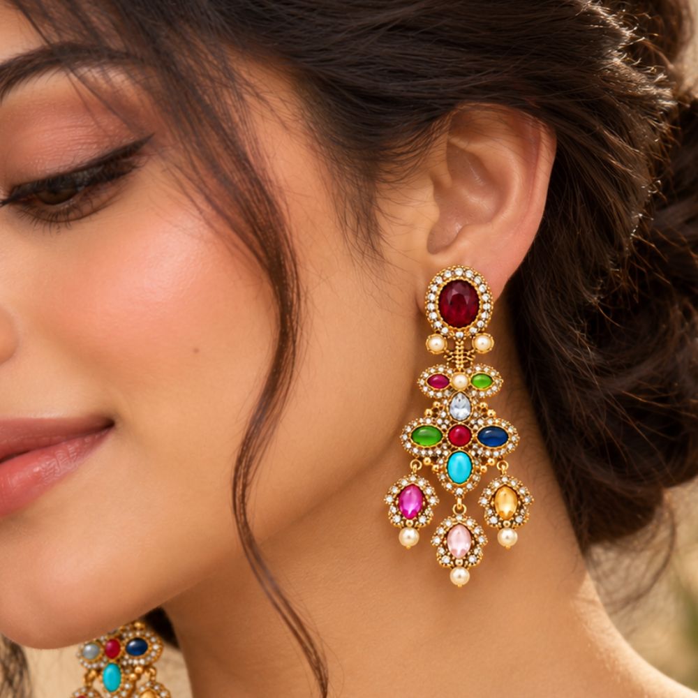 Suniksha- Multicolour Heritage Long Drop Earrings