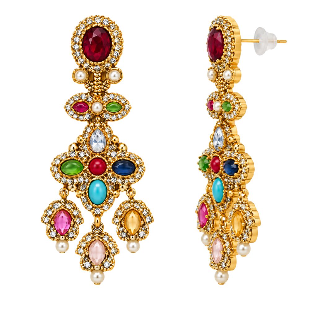 Suniksha- Multicolour Heritage Long Drop Earrings