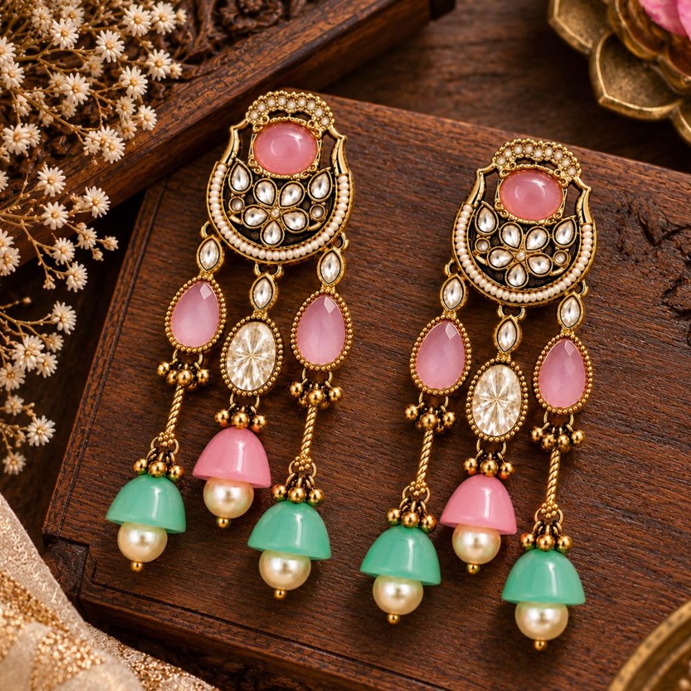 Yachi- Pink Kundan Heritage Drop Earrings
