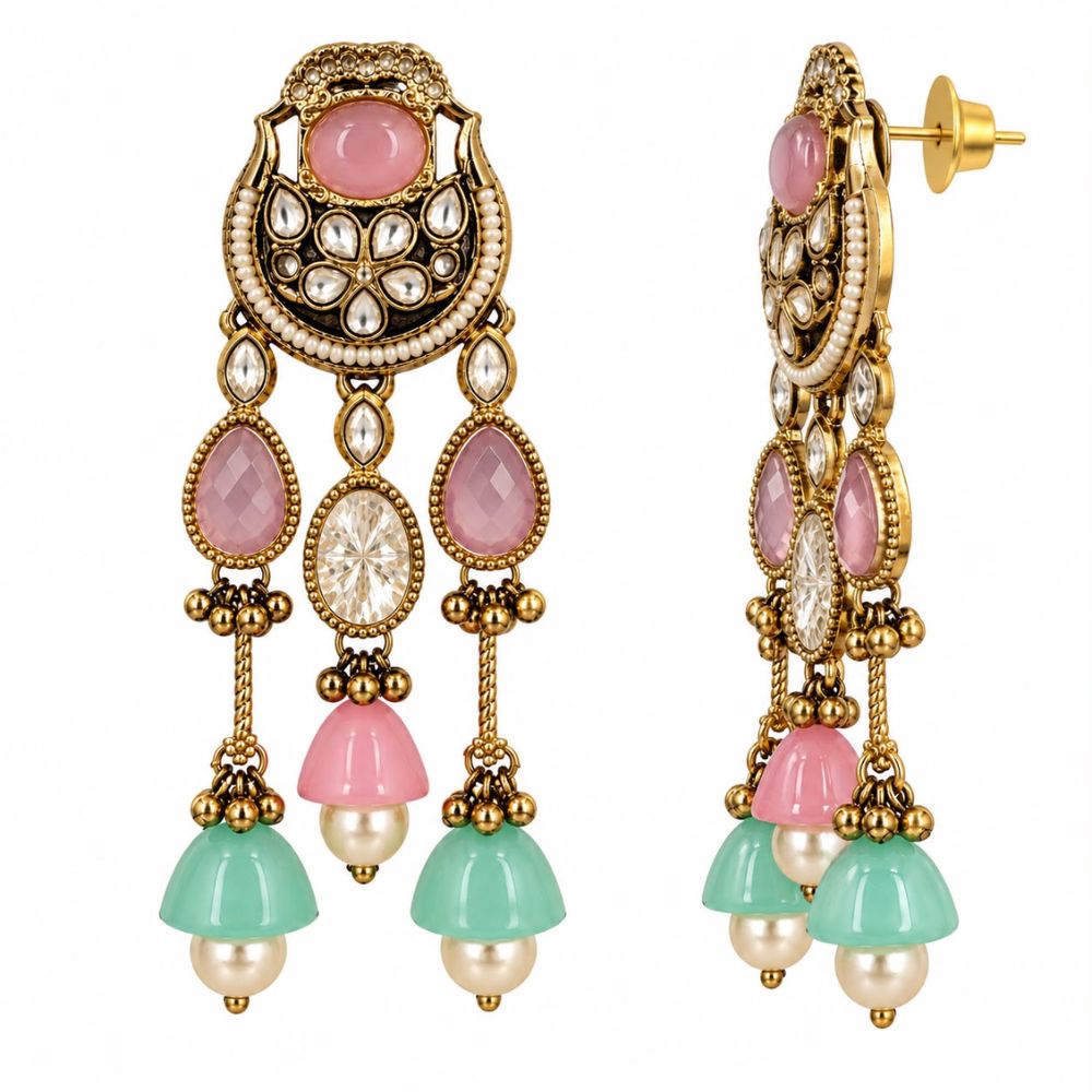 Yachi- Pink Kundan Heritage Drop Earrings