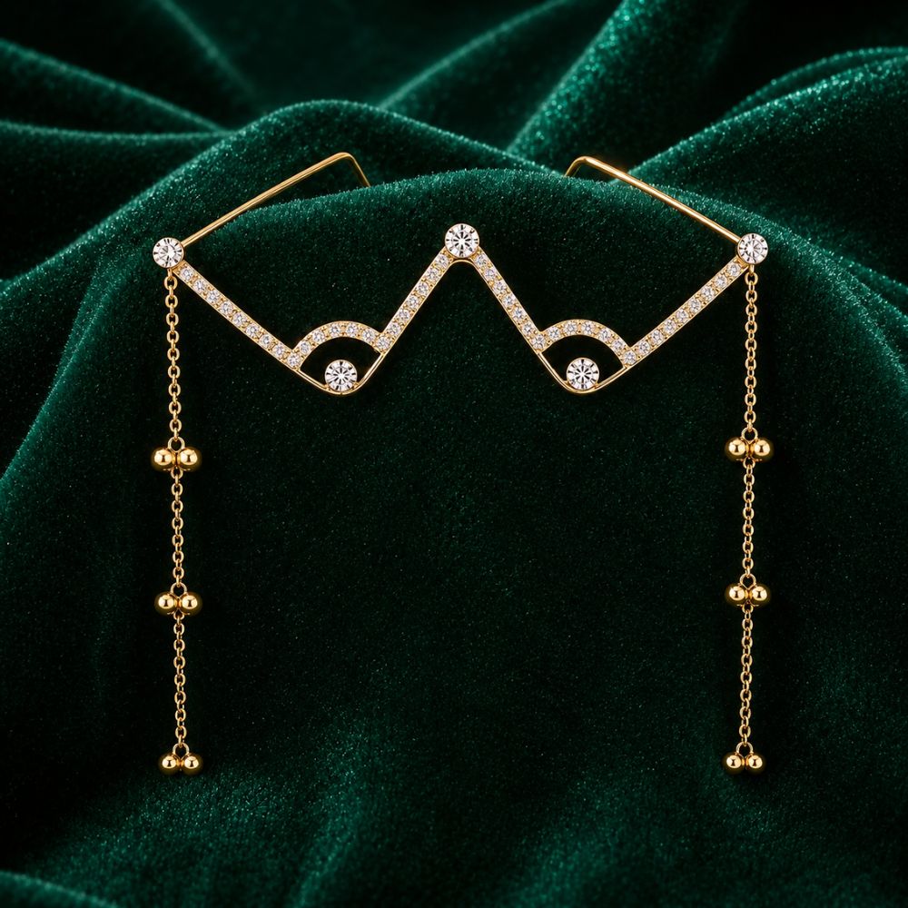 Aarushi- s Geometric Crystal Facelet with Hanging GhungrooChains